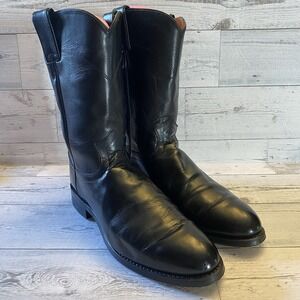 Vintage Justin Boots Mens 9 D Black Jackson Roper Leather Western Cowboy 3133